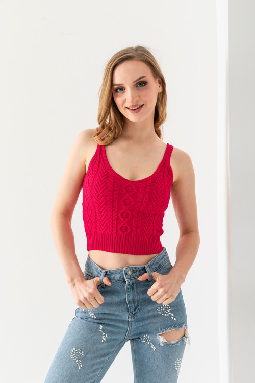 Saç Örgüsü Askılı V Yaka Crop Top, Body, Şık Rahat V Yaka Fitilli Kolsuz T-Shirt Krop, Askılı Krop.