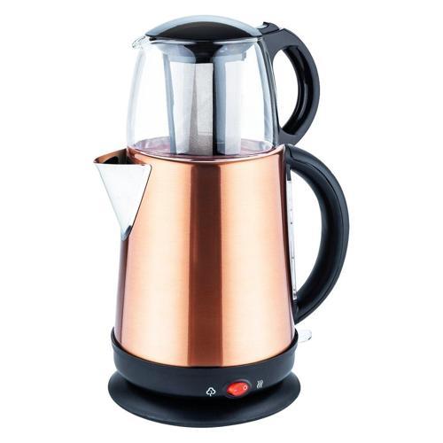 AW-OX DEMGLASS BRONZ ÇELİK GÖVDE=1.7LT + CAM DEMLİK=1.2LT ELEKTRİKLİ ÇAY MAKİNESİ ÇAYCI 2100W-Findit