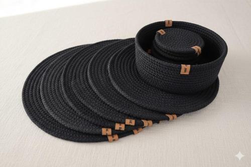 13 PARÇA AMERİCAN SERVİS SUPLA SETİ SİYAH RUNNER EKMEK SEPETİ  