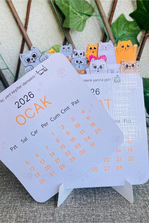 2026 Takvim - Kedili Masaüstü + Karton Stand