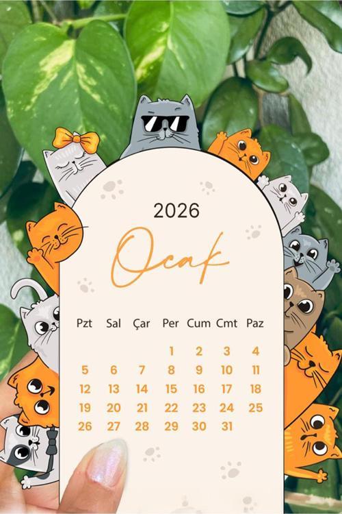 2026 Takvim -Kedili Masaüstü karton stantlı