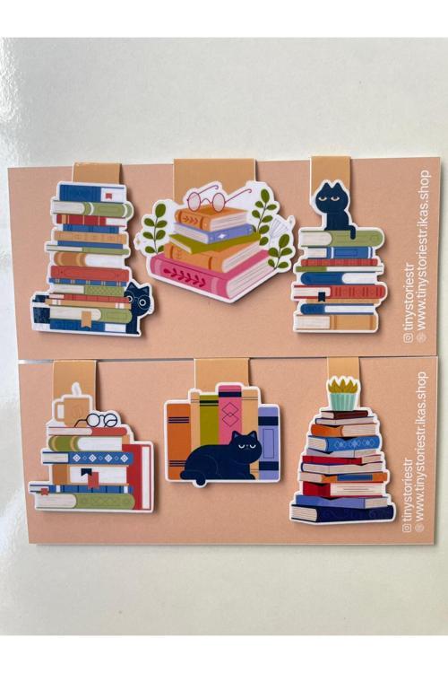 Mıknatıslı Kitap Ayracı Seti – Kedi ve Kitap Temalı