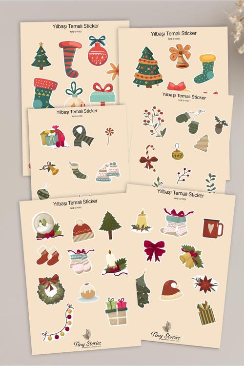 Yılbaşı Temalı Sticker Seti - 6 Adet / Ajanda, Defter,Bullet Journal,Scrapbook