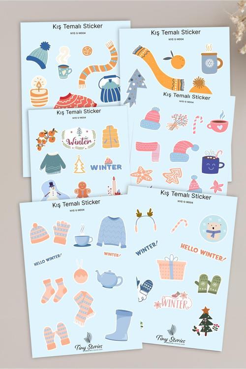 Kış Temalı Sticker Seti - 6 Adet / Ajanda, Defter,Bullet Journal,Scrapbook