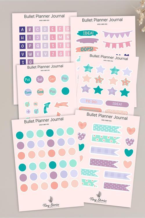 Bullet Journal Sticker Seti - 6 Sayfa / Ajanda, Scrapbook, Journal