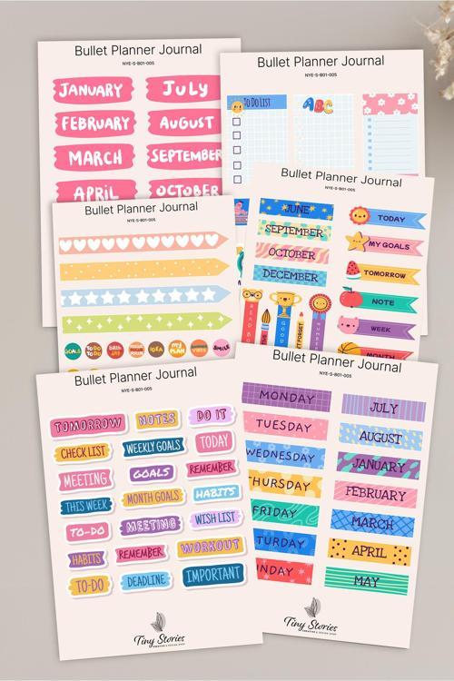 Bullet Journal Sticker Seti - 6 Sayfa / Ajanda, Scrapbook, Journal