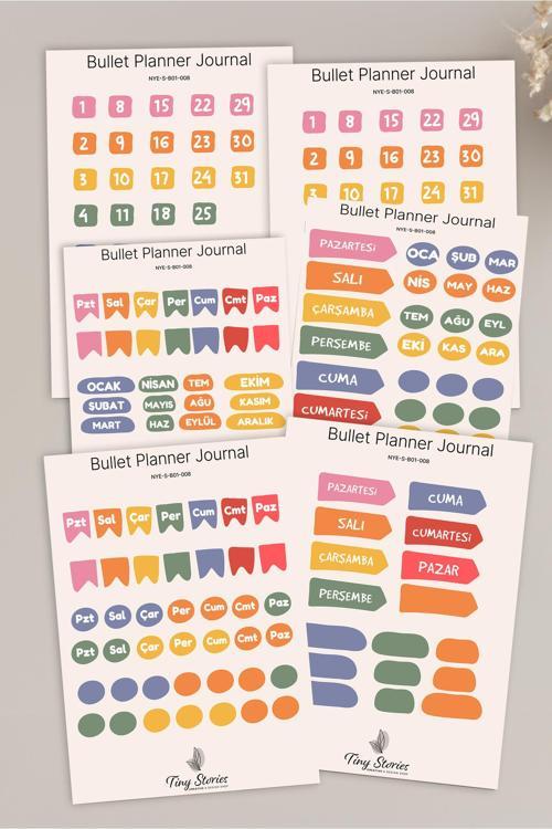 Bullet Journal Sticker Seti - 6 Sayfa / Ajanda, Scrapbook, Journal