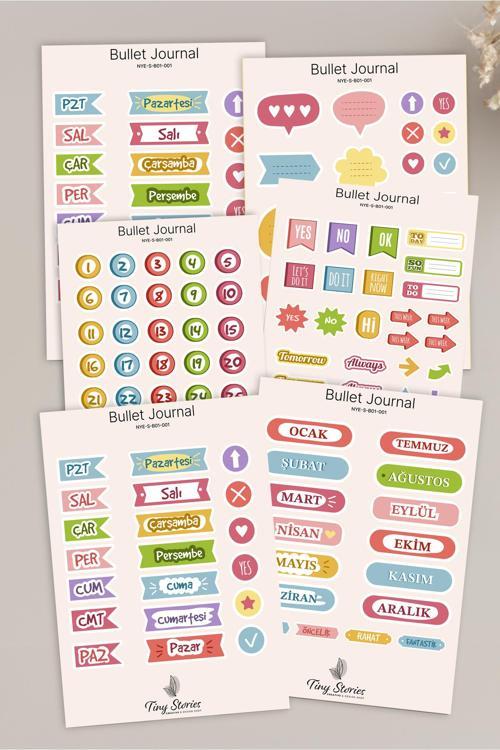 Bullet Journal Sticker Seti - 6 Sayfa / Ajanda, Scrapbook, Journal