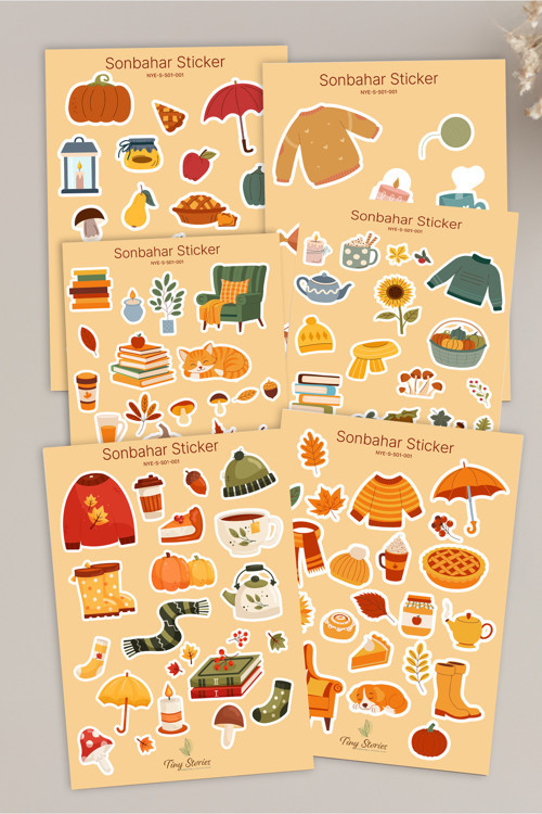 Sonbahar Sticker Seti - 6 Adet / Ajanda, Defter,Bullet Journal,Scrapbook