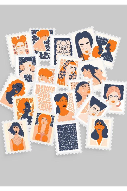 Kadın & Çiçek Temalı Pul Sticker Seti 20'li - Bullet Journal Ajanda Scrapbook