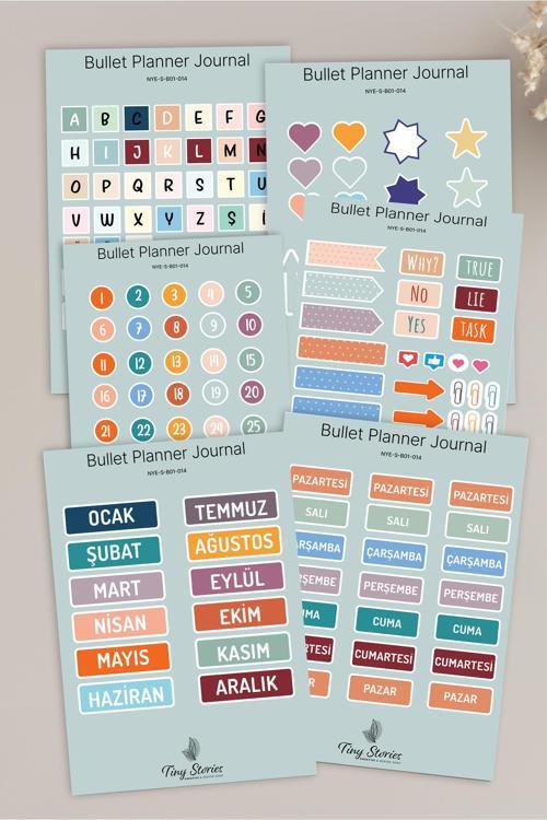 Bullet Journal Sticker Seti - 6 Sayfa / Ajanda, Scrapbook, Journal