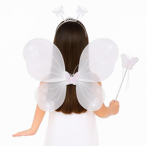 Beyaz Kelebek Kız Seti – 50 cm Kelebek Kanadı, Taç ve Asa
