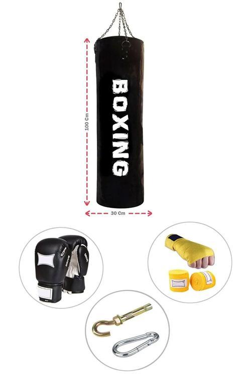 100X30 Cm Boks Kum Torbası Seti + Eldiveni + Bandaj + Tavan Aparatı Hediyeli