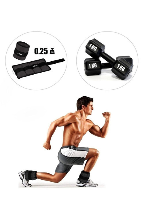 0,25 Kg X 2 Adet Siyah El Veya Ayak Bileği Ağırlığı + 1 Kg Dambıl Set Hediyeli