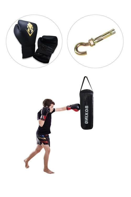 Çocuk Boks Seti 53 Cm X 20 Cm Boks Torbası + Boks Eldiveni + Tavan Kancası - 3' Lü Set