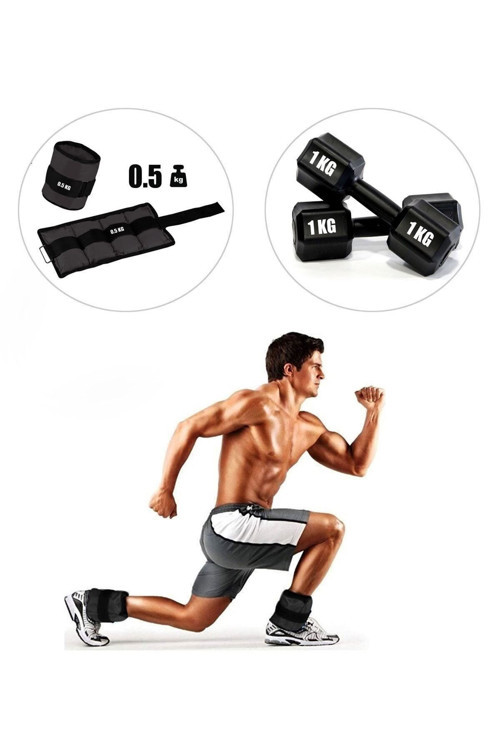 0,5 Kg X 2 Adet Siyah El Veya Ayak Bileği Ağırlığı + 1 Kg Dambıl Set Hediyeli