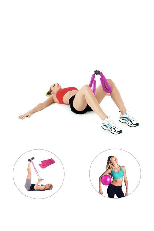 Kol, Bacak, Basen Sıkılaştırıcı Alet Pembe + Denge Topu + Pilates Bandı - 3'Lü Set
