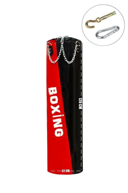 120 Cm X 32 Cm Dolu Kırmızı-Siyah Boks Torbası + Tavan Askı Kancası