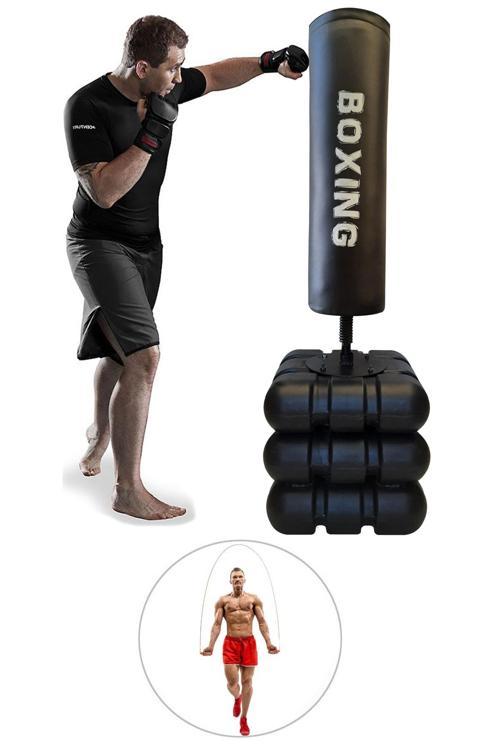 178 Cm Devrilmez Ayaklı Büyük Boks Vurma Standı + Atlama Ipi - 2'Li Set