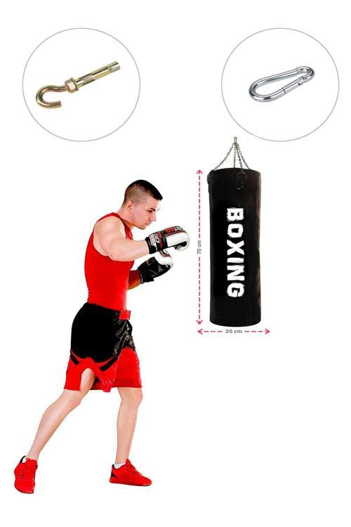 70 Cm X 25 Cm Hazır Dolu Boks Kum Torbası + Tavan Askı Kancası