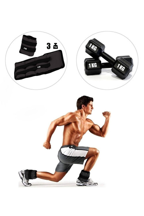 3 Kg X 2 Adet Siyah El Veya Ayak Bileği Ağırlığı + 1 Kg Dambıl Set Hediyeli