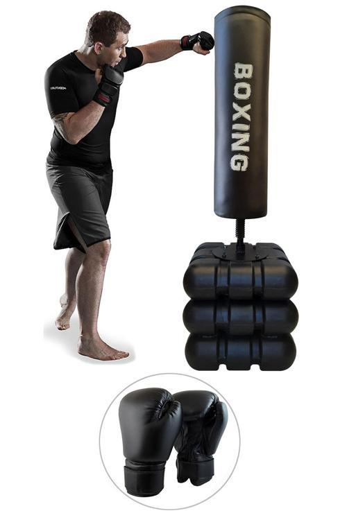 178 Cm Devrilmez Ayaklı Büyük Boks Vurma Standı + Boks Antrenman Eldiveni 2'Li Set