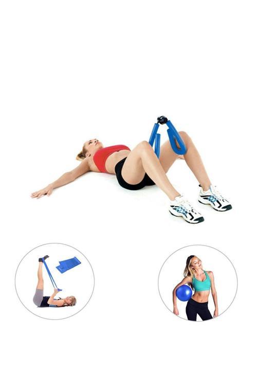 Kol, Bacak, Basen Sıkılaştırıcı Alet Mavi + Denge Topu + Pilates Bandı - 3'Lü Set