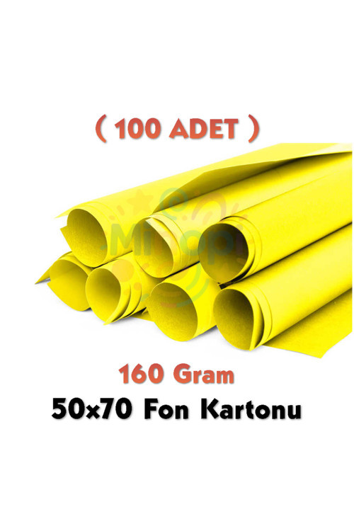 Sarı Fon Kartonu 50X70 Cm 100'Lü Paket 160 Gr Renkli Fon Kartonu
