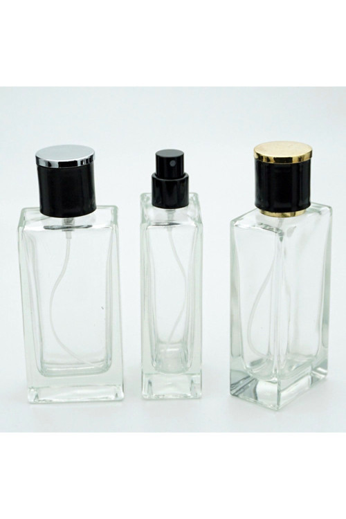 Parfüm Şişesi 50 ml 10 Adet Şeffaf Dikdörtgen (SPREYİ APARAT ILE KAPATILAN-KOLAY KAPAMA) Model