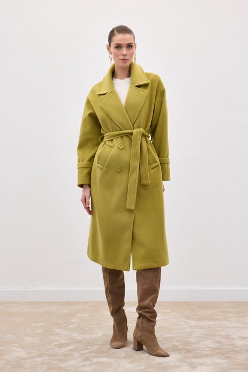 Beli Bağlamalı Uzun Kaban - Yağ Yeşili