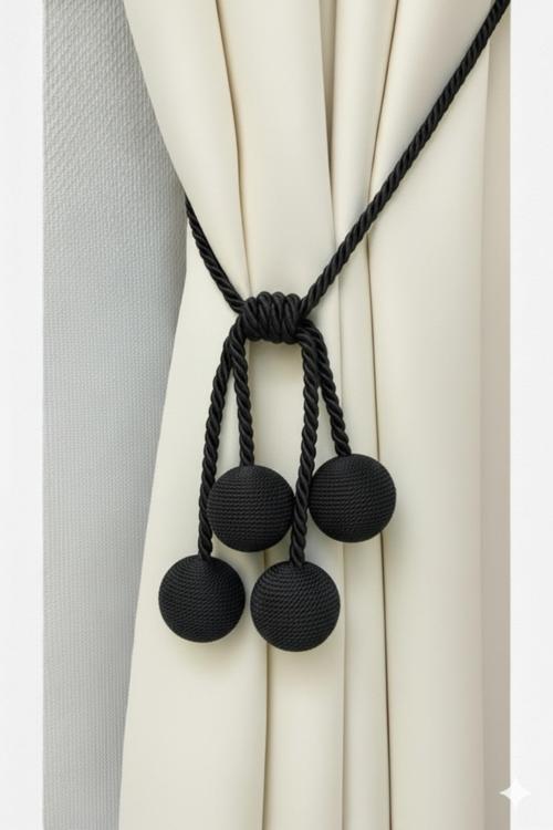 Modern Sarım 4 Toplu Braçol Kornişe Takmatik Ipli Tavan Perde Aksesuarı Siyah