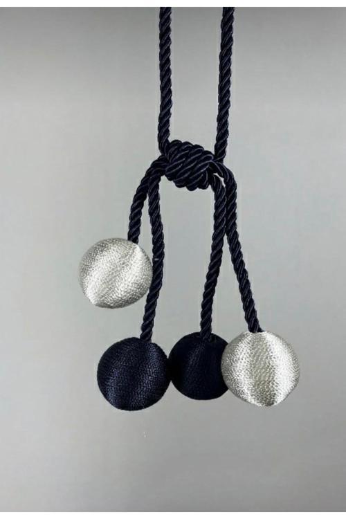 Modern Sarım 4 Toplu Braçol Kornişe Takmatik Ipli Tavan Perde Aksesuarı Lacivert&Krem