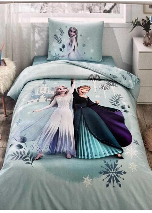 Lisanslı Fitted Çarşaflı Tek Kişilik Çocuk Nevresim Takımı-Frozen Leaves Mint