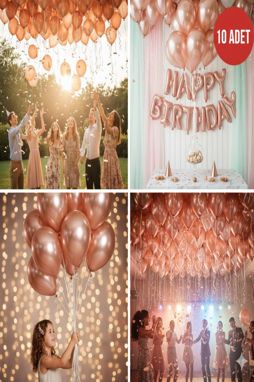 10 Adet Rose Parıltılı Metalik Balonlar ✨ Parti & Kutlama Paketi