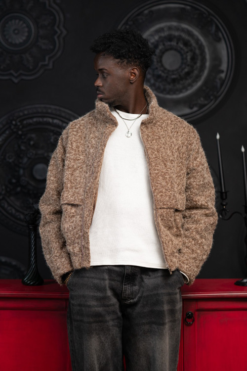 Oversize Crop Model Yan Cepli Astarlı Kırçıllı Mont