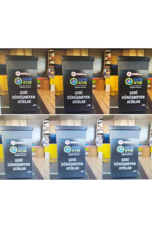 6 Adet Siyah Sıfır Atık Kutusu Geri Dönüşüm Kutusu (Geri Dönüşmeyen Atıklar Etiketli)