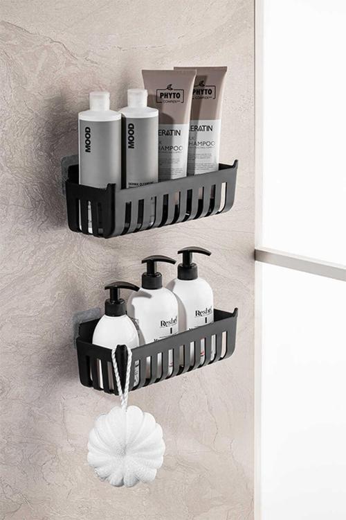 Deby 2'li Yapışkanlı Banyo Rafı Siyah