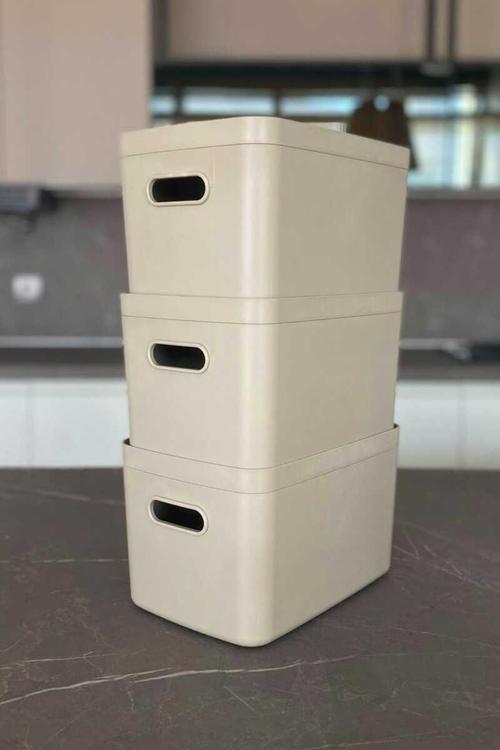 Linea 3'lü Dolap İçi Mutfak Çocuk Odası Raf Düzenleyici Saklama Kutusu - Kum Beji