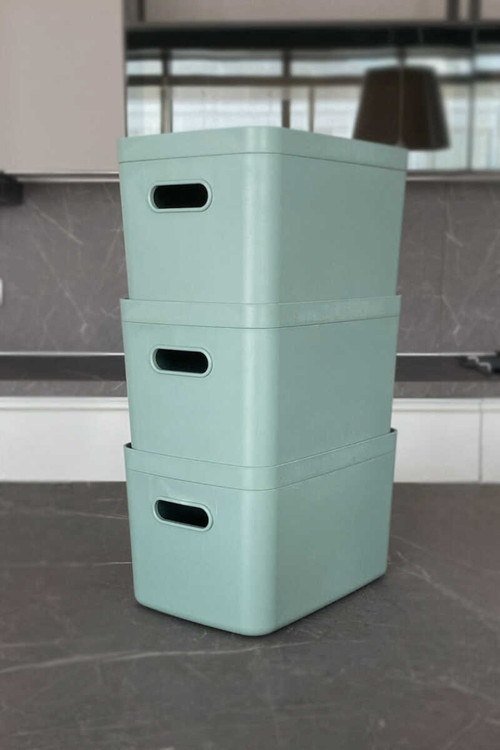 Linea 3'lü Dolap İçi Mutfak Çocuk Odası Raf Düzenleyici Saklama Kutusu - Yeşil