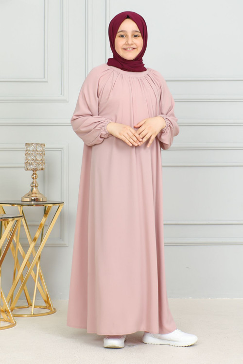 Reglan Kol Büzgülü Çocuk Elbise-Medine İpeği