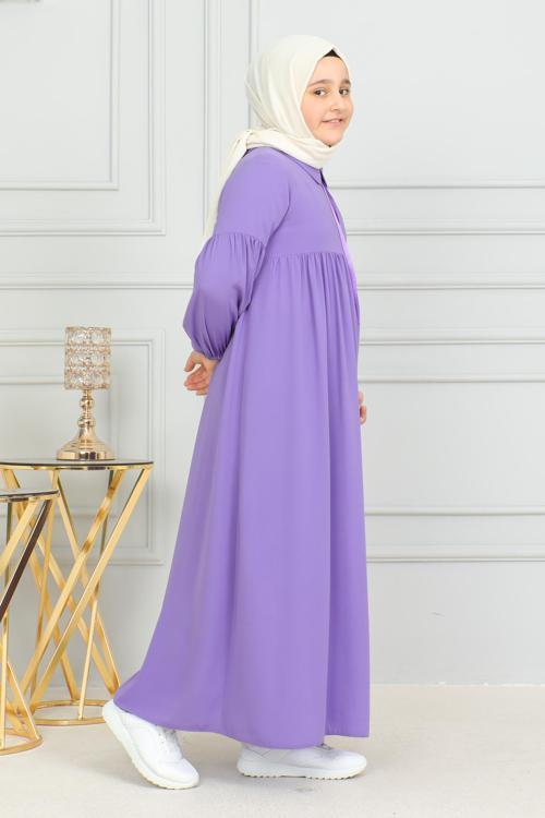 Bebe Yaka Büzgülü Çocuk Elbise Medine İpeği