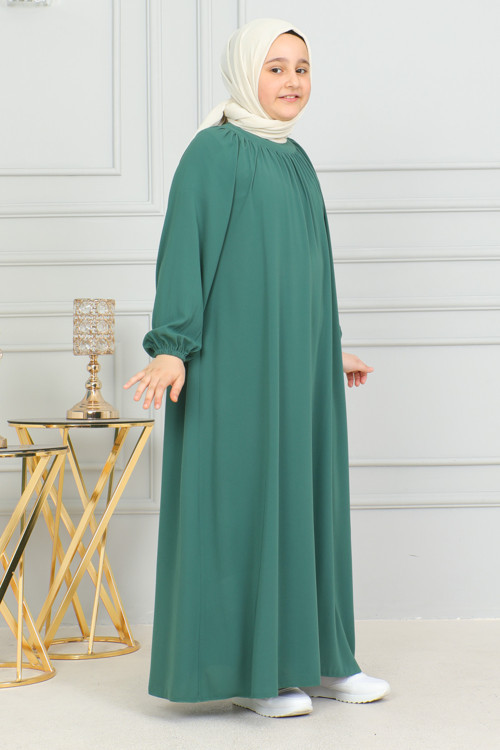 Reglan Kol Büzgülü Çocuk Elbise-Medine İpeği