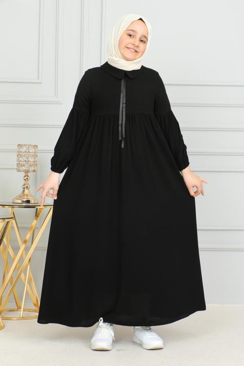 Bebe Yaka Büzgülü Çocuk Elbise Medine İpeği