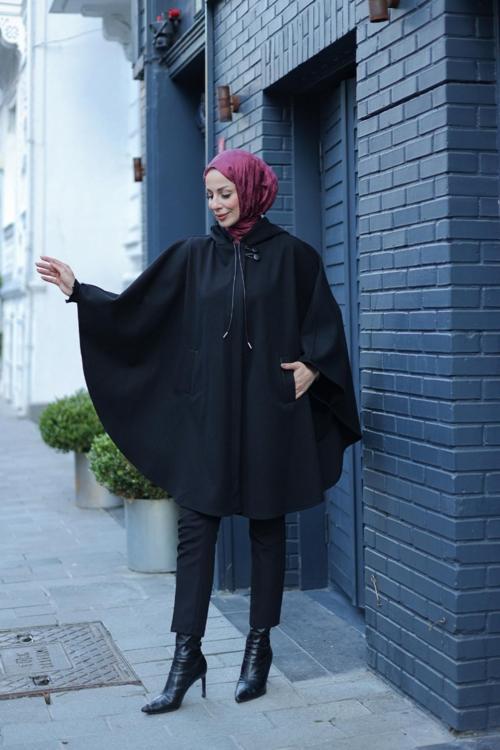 Kaşe Kışlık Kaşe Siyah Panço