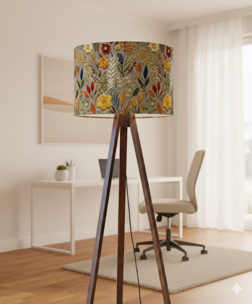 El Yapımı Sonbahar Çiçekleri Desenli Kumaş Lambader Başlığı ( Sadece Başlık )