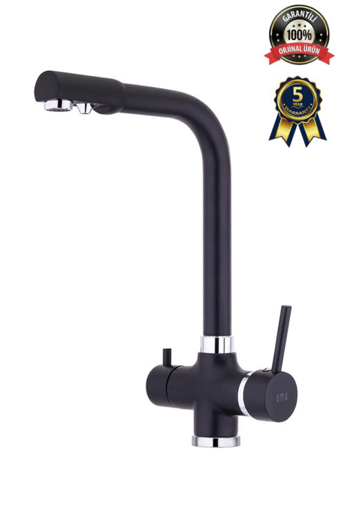 Arıtmalı Üç Girişli Tek Gövde Mutfak Eviye Bataryası 5 Yıl Garantili Musluk Mix Kol 379S Siyah