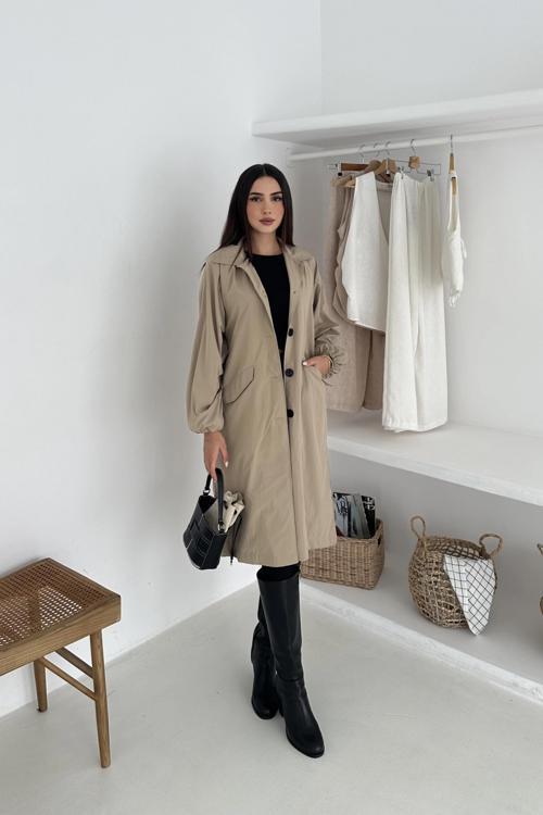 Kadın Astarlı Uzun Trençkot