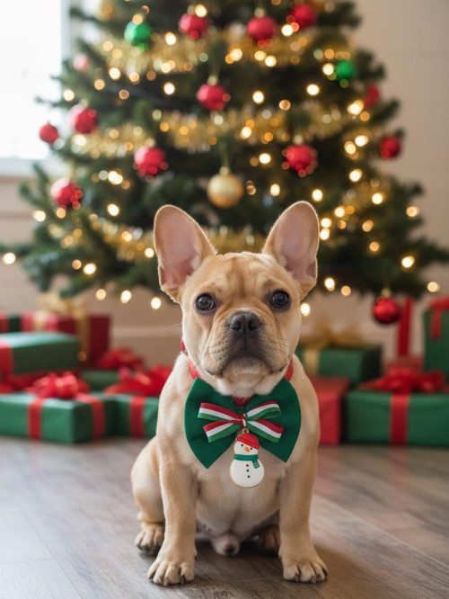 Kardan Adam Küçük Irk Köpek Papyon Tasması | Kırmızı Fiyonk Boyun Aksesuarı | Noel Temalı Köpek Süsü