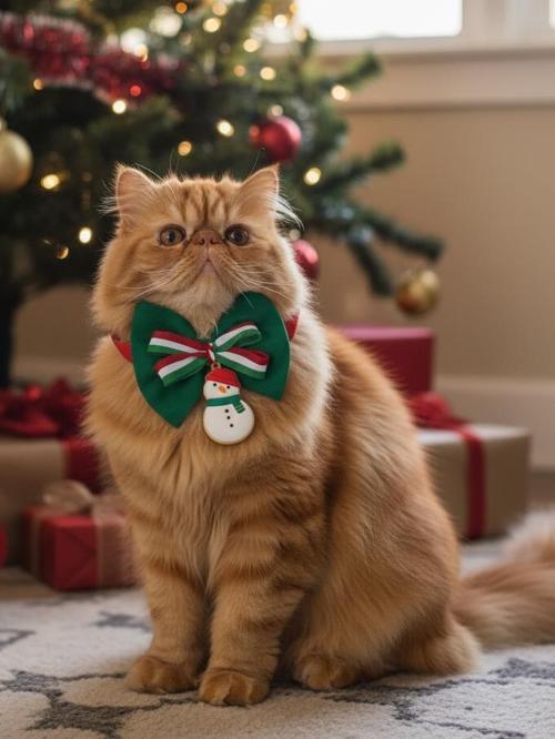 Kardan Adam Kedi Papyon Tasması | Yeşil Kırmızı Fiyonk Boyun Aksesuarı | Noel Temalı Kedi Süsü