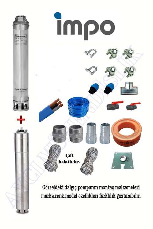 Impo Sk 415/15 5,5HP Krom Başlıklı 60 MT Yassı Kablolu ve 120 mt Halatlı Trifaze Takım Dalgıç Pompa